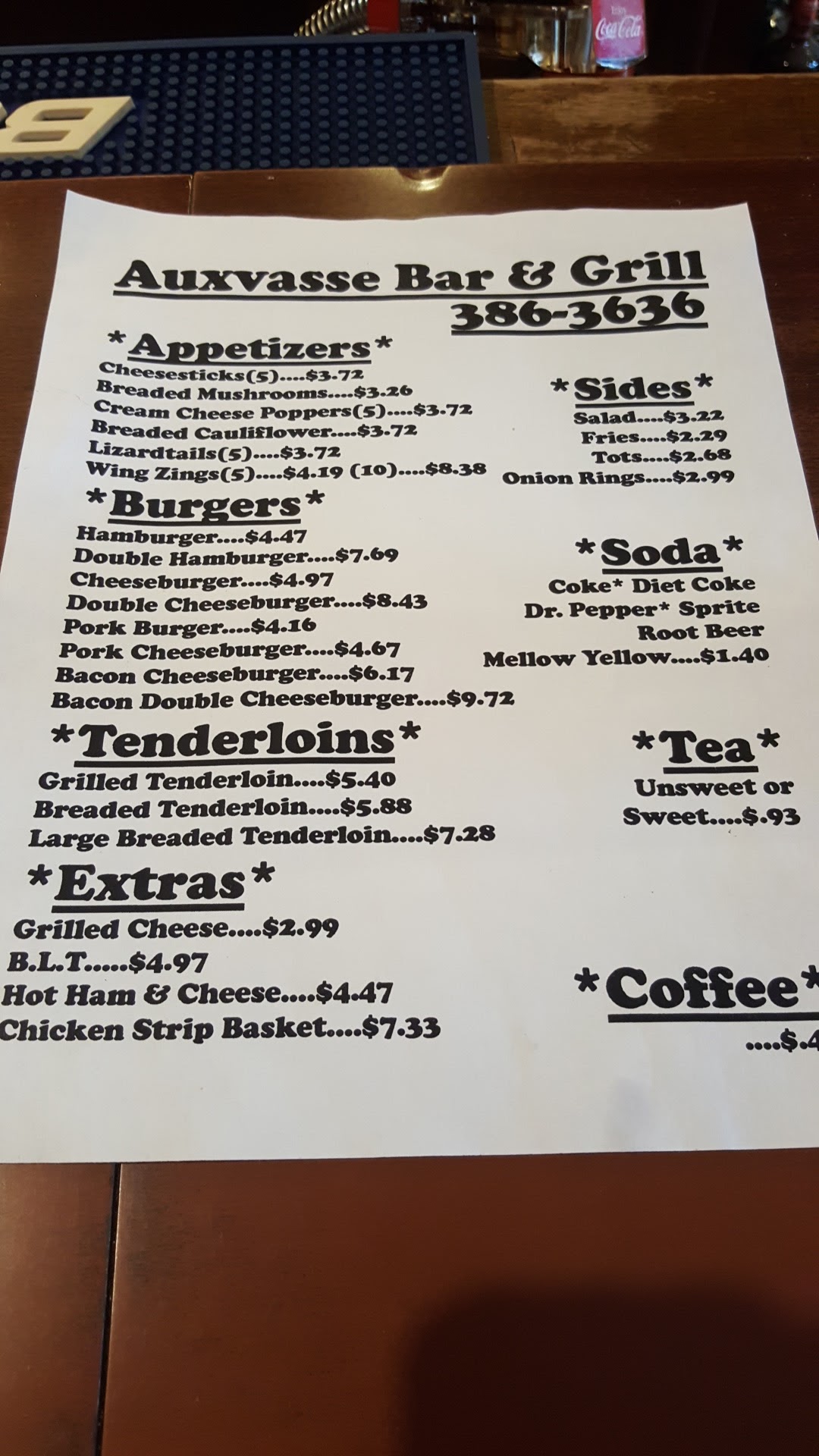 Auxvasse Bar & Grill Menu