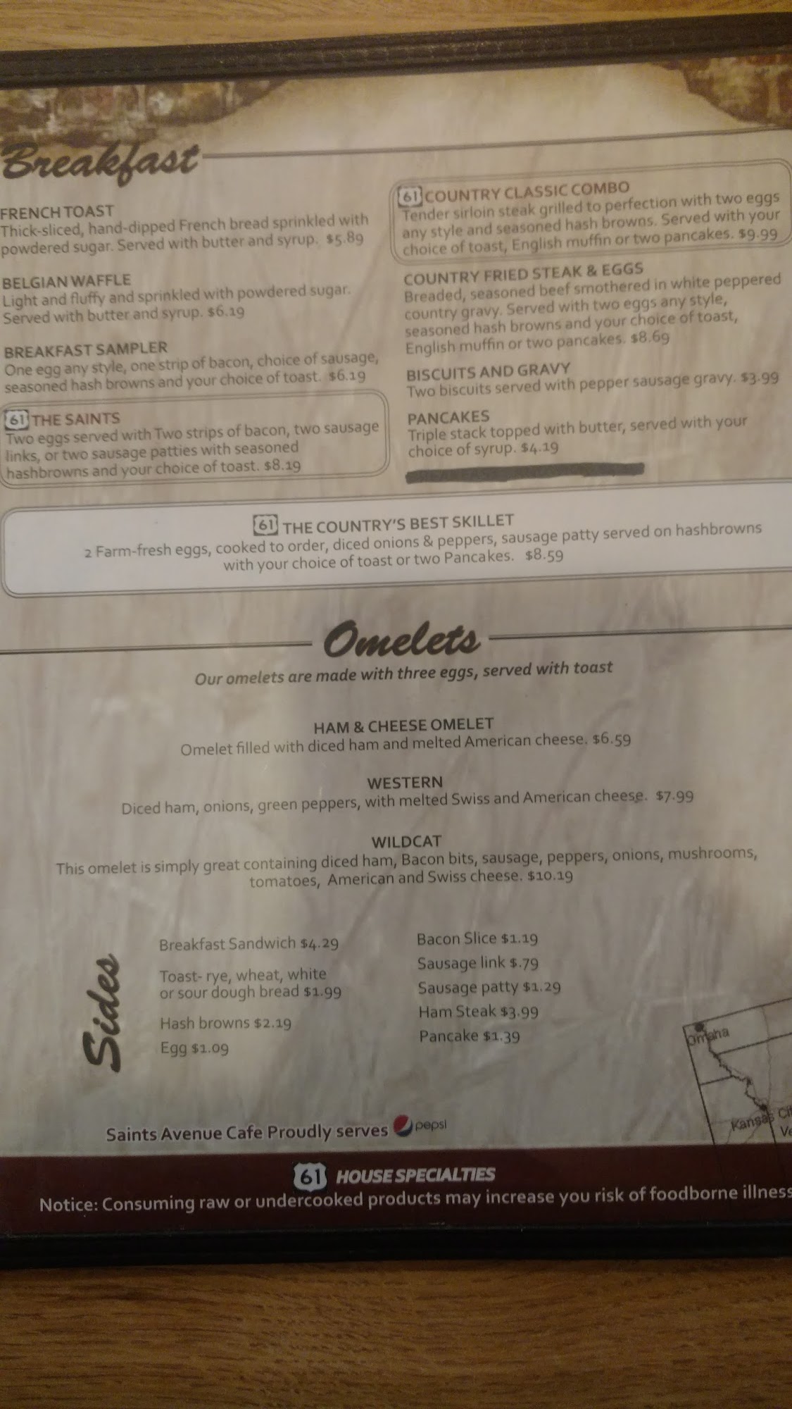 Saints Avenue Cafe Menu