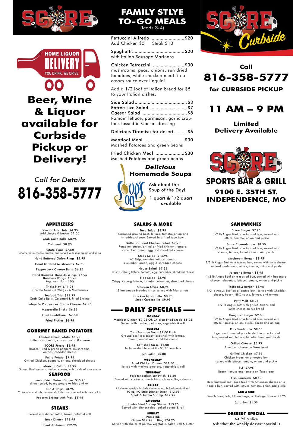 Score Sports Bar & Grill 9100 East 35th St S, Independence
