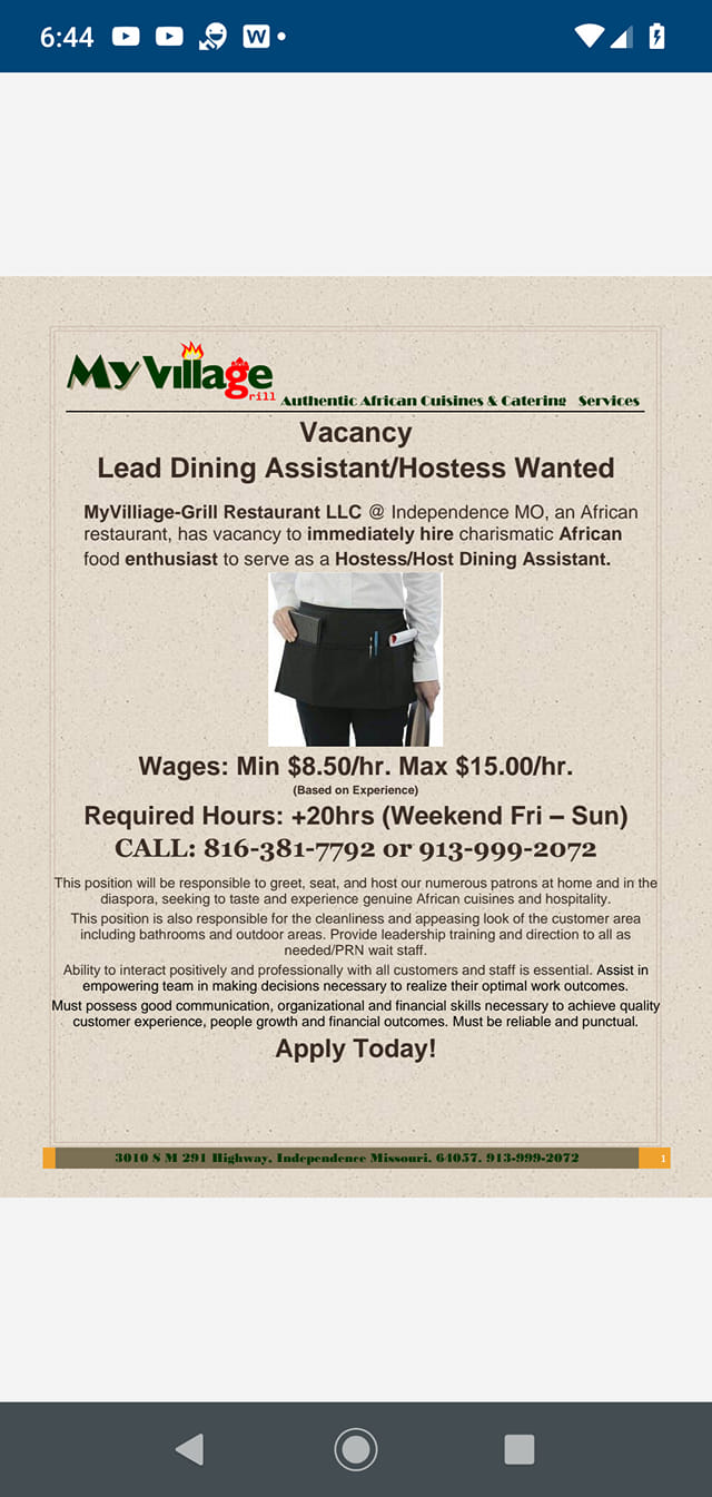 MyVillage-grill Restaurants LLC 3010 Rte 291, Independence