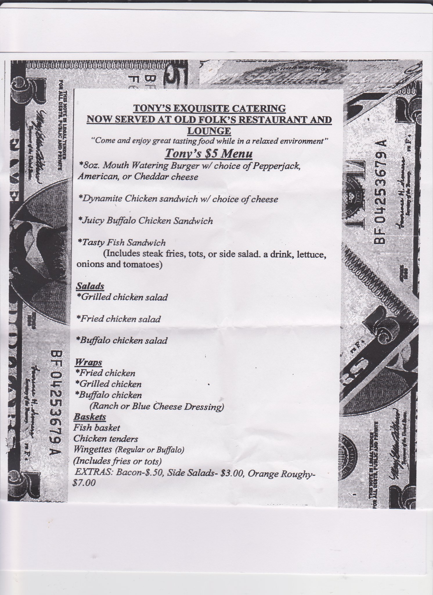 Old Folks Lounge Menu