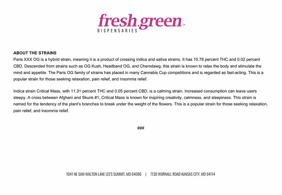 Fresh.Green Dispensary 1041 NE Sam Walton Ln, Lee's Summit