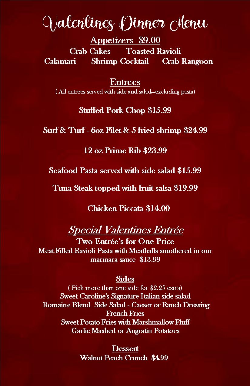 Sweet Caroline's Menu