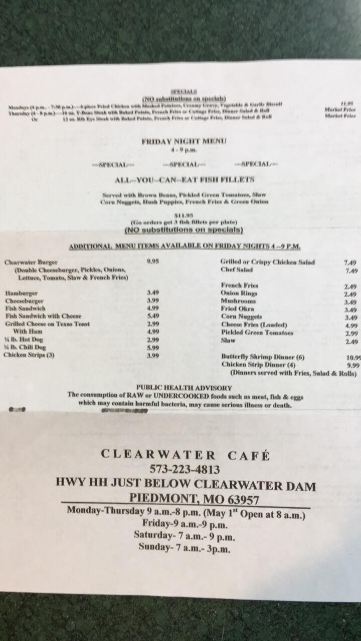 Clearwater Lake Store Menu