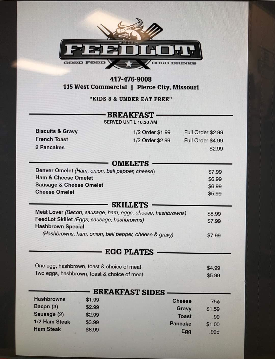 The Feedlot Cafe Menu