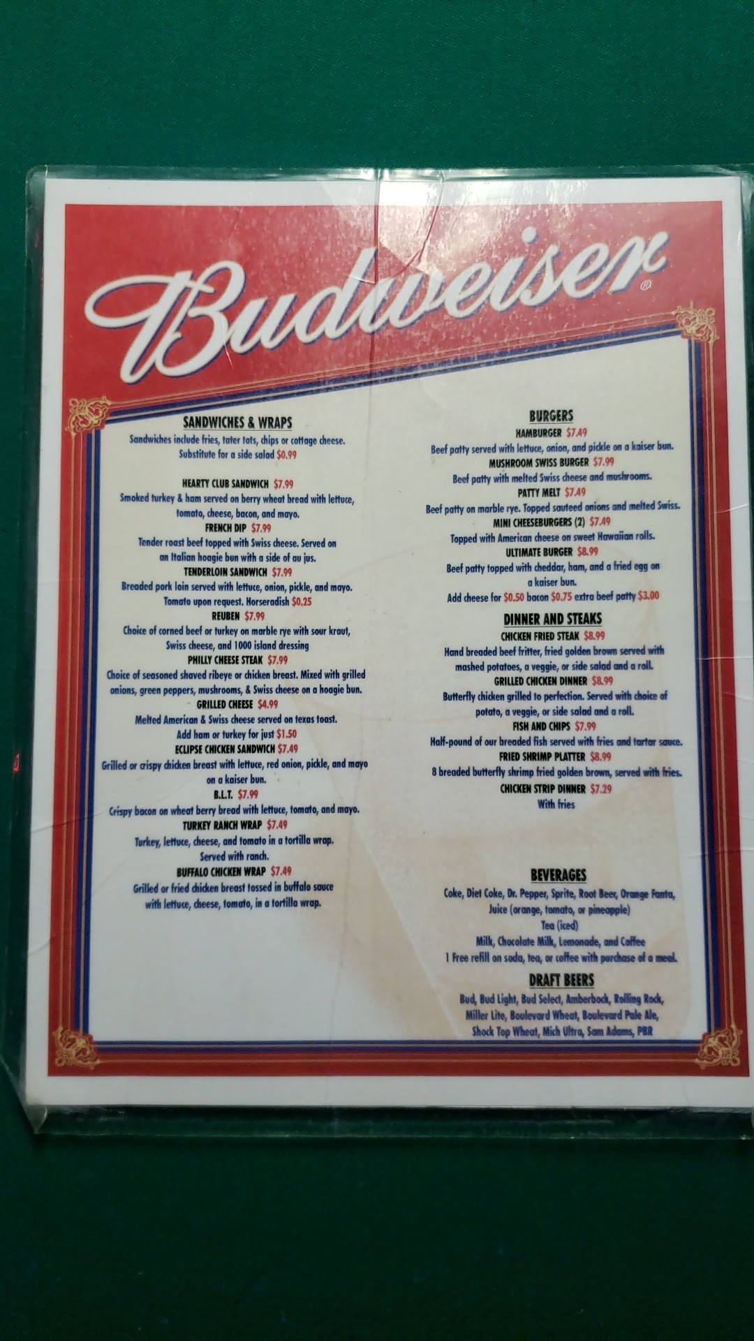 Eclipse Bar & Grill Menu