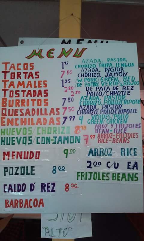 Taqueria La Michoacana Menu