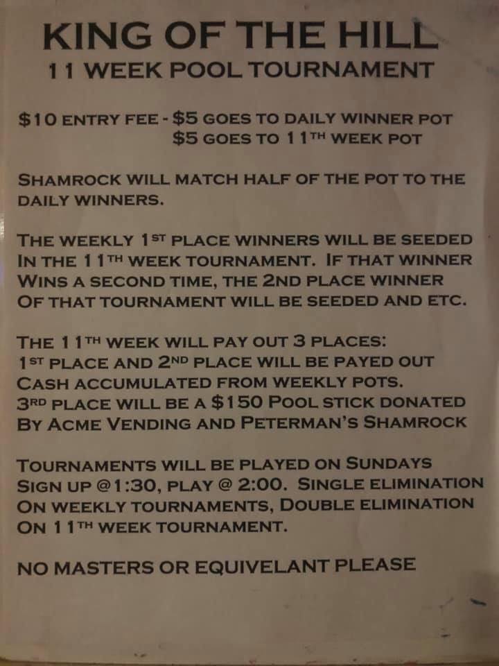 Peterman's Shamrock Bar Menu