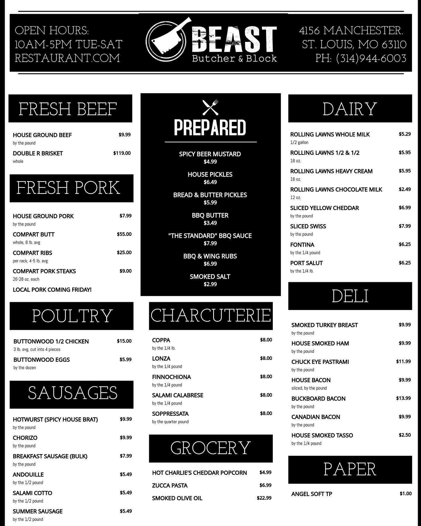 BEAST Butcher & Block 4156 Manchester Ave, St. Louis