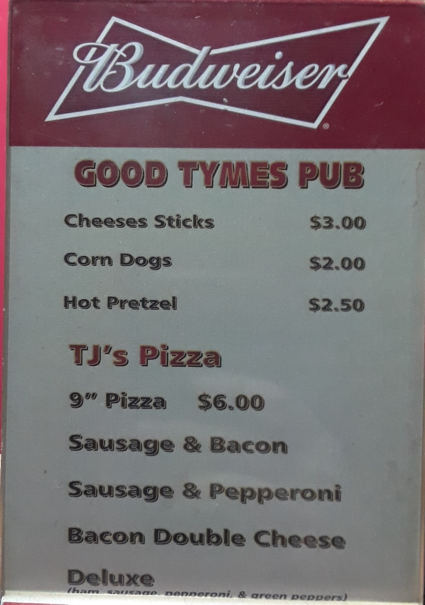 Good Tymes Pub Menu