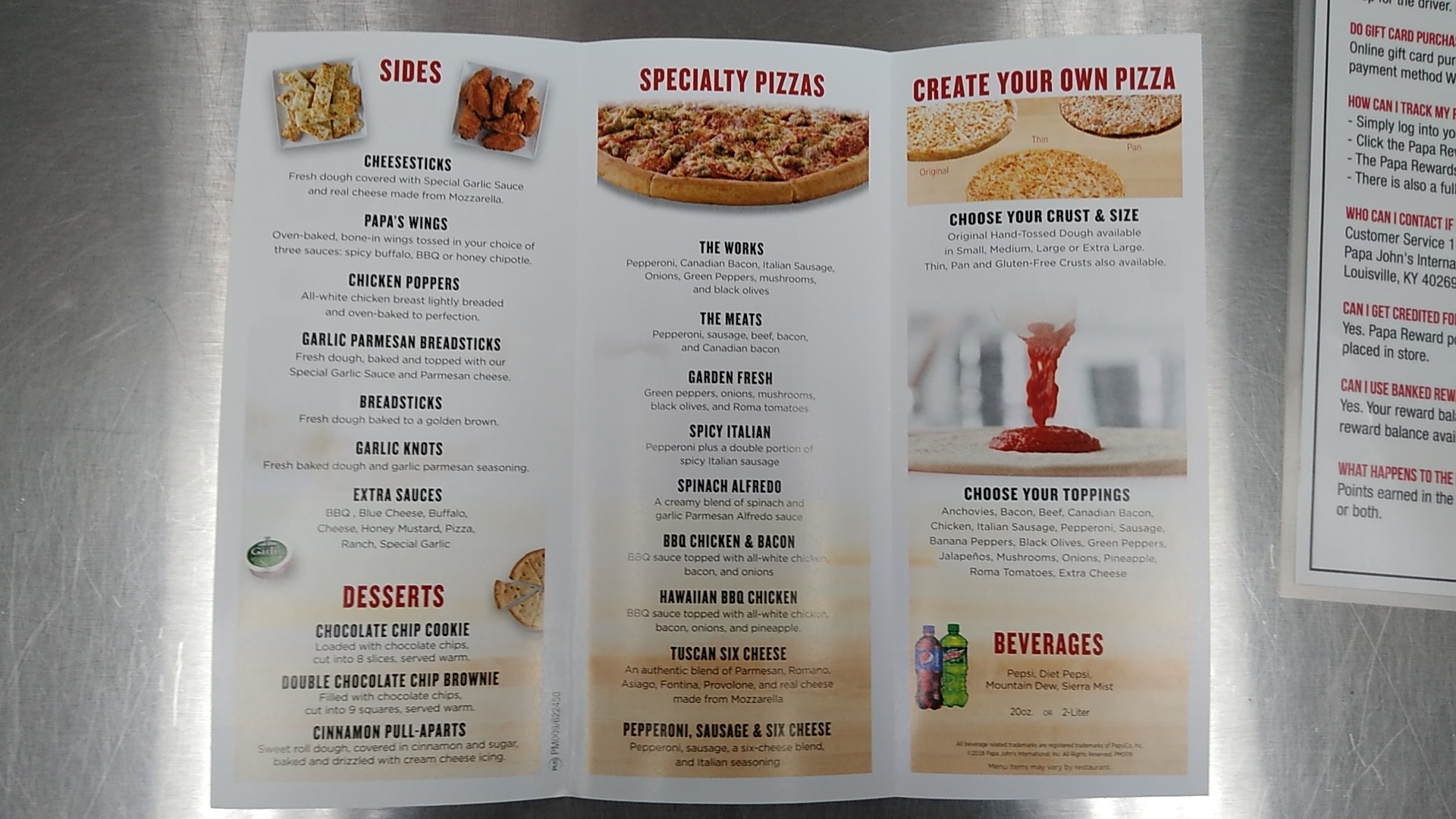 Papa Johns Pizza Menu