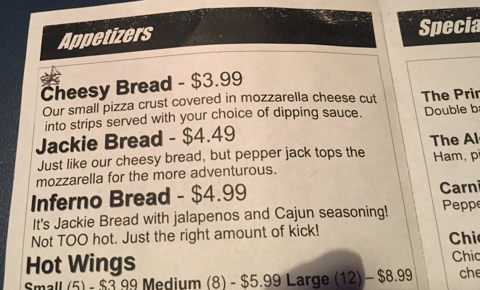 The New Princess Theater Menu