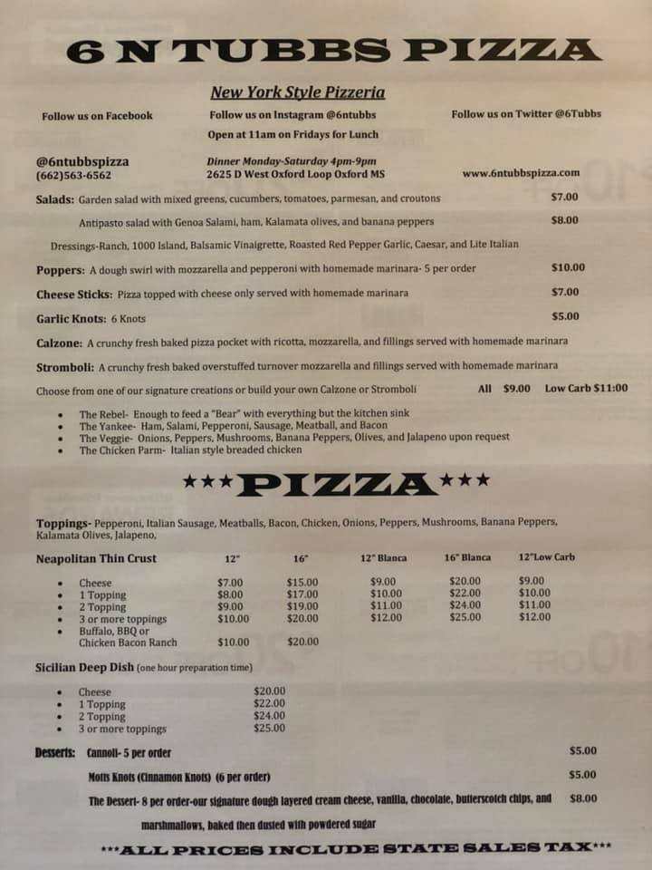 6 N Tubbs Pizza 2625 W Oxford Loop d, Oxford