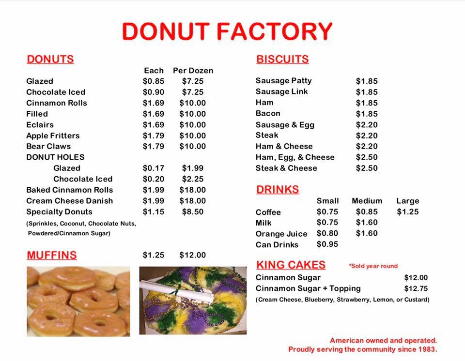 Donut Factory Menu
