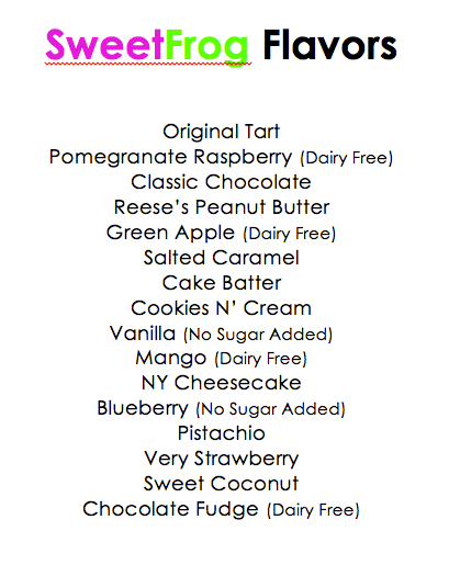 sweetFrog BOONE Menu