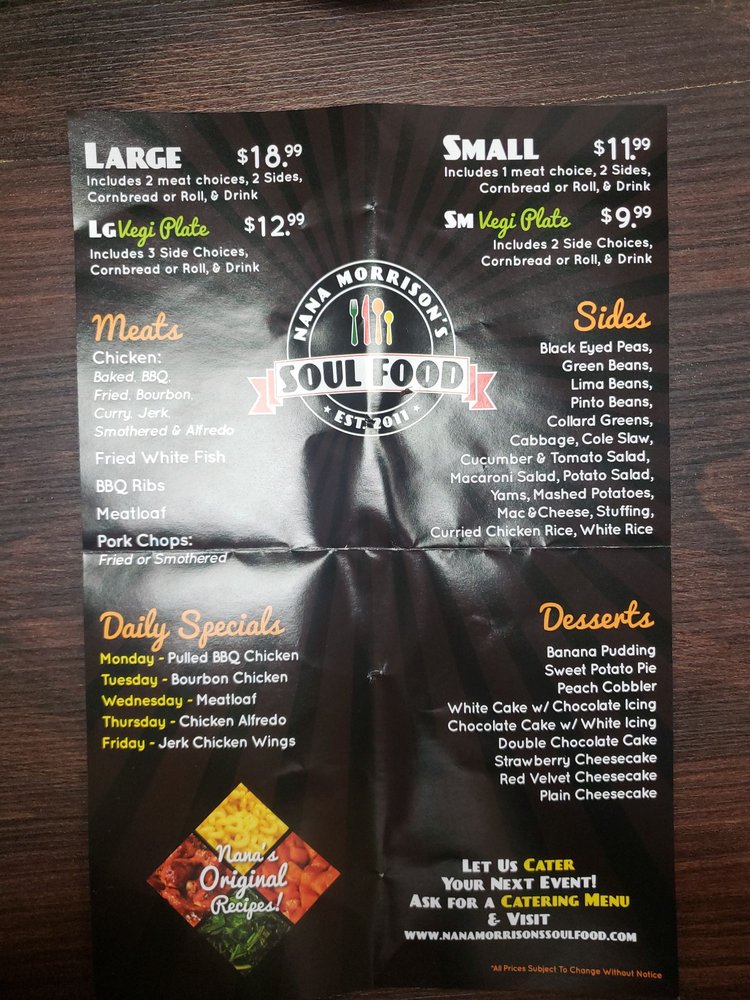 Nana Morrison's Soul Food 2908 Oak Lake Blvd #106, Charlotte