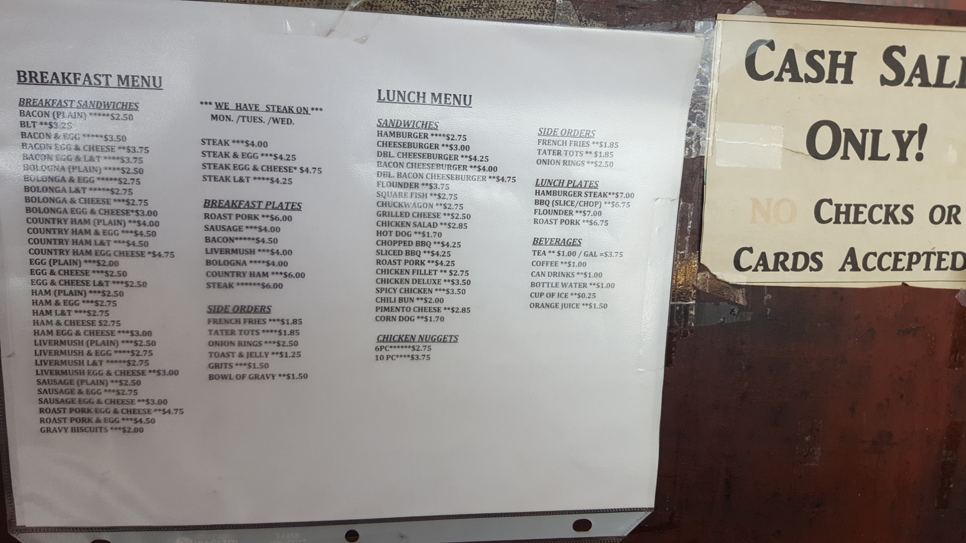 Claremont Cafe & Pool Room Menu
