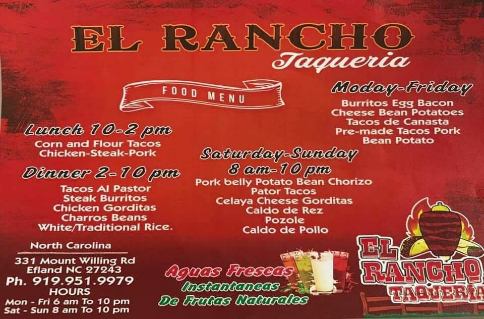 El Rancho Menu