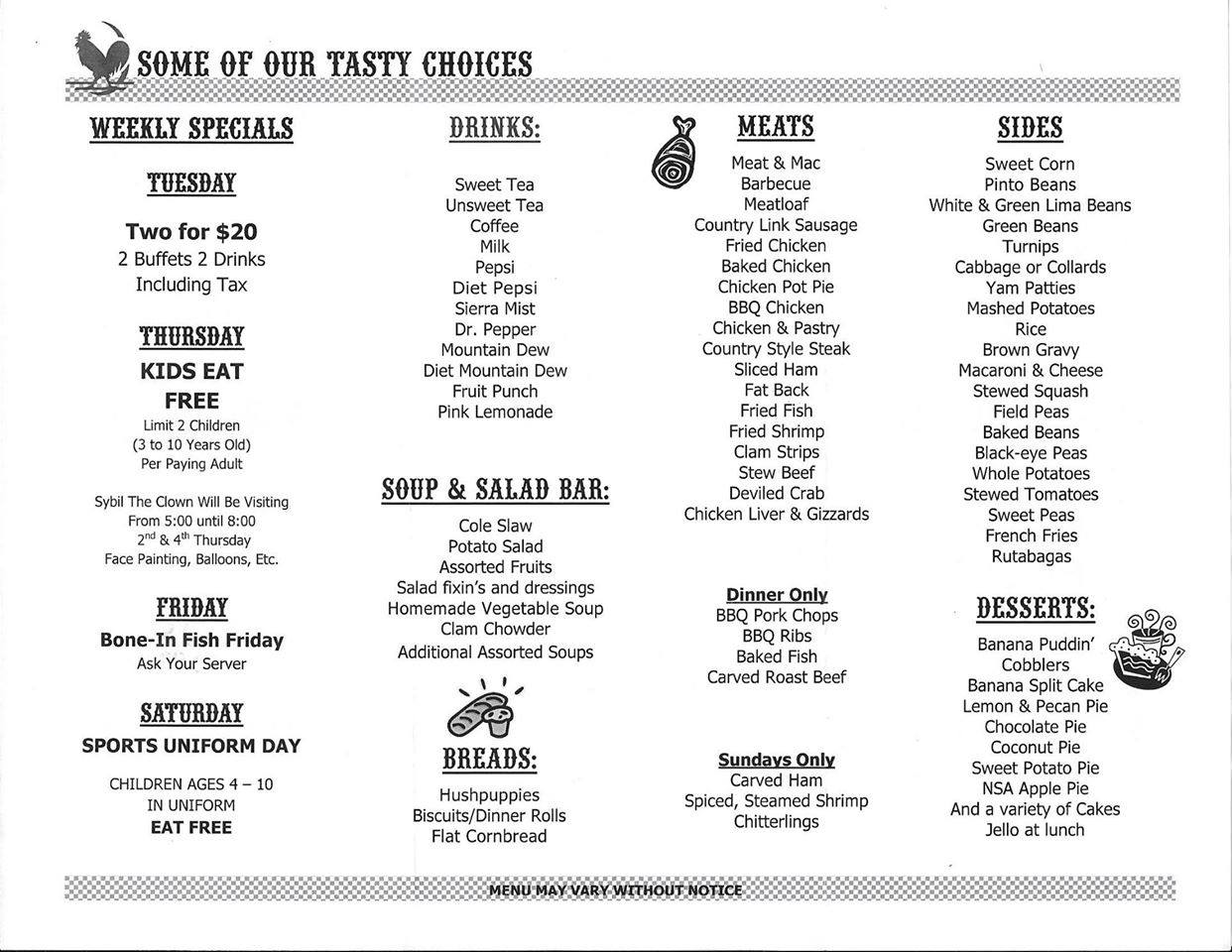 Grandsons Buffet Ramsey Menu