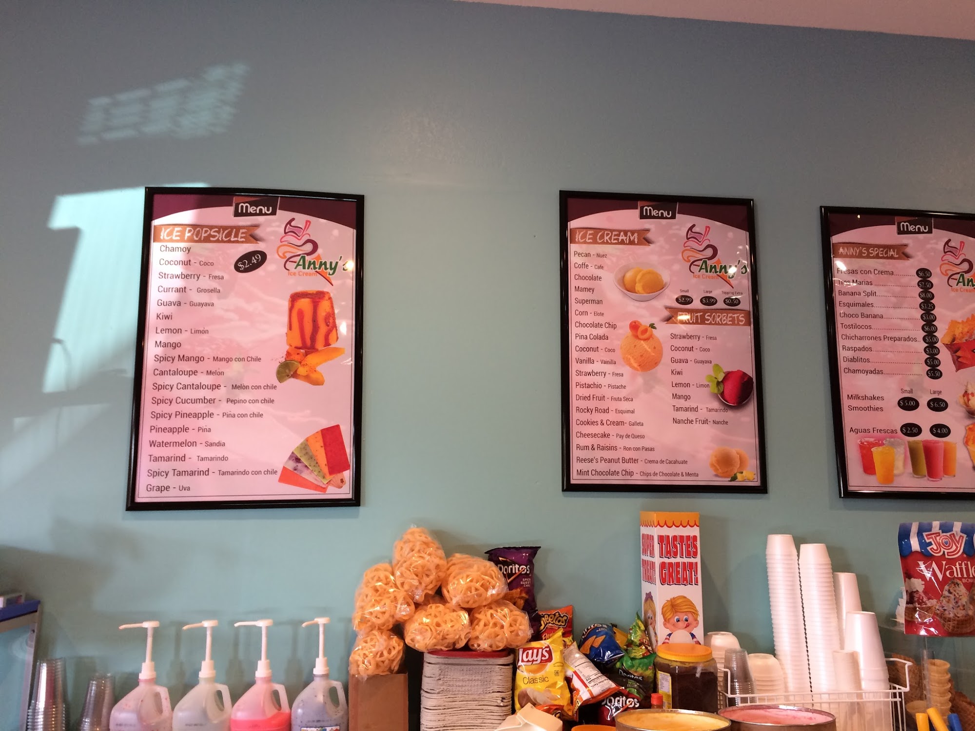Anny's Ice Cream Menu