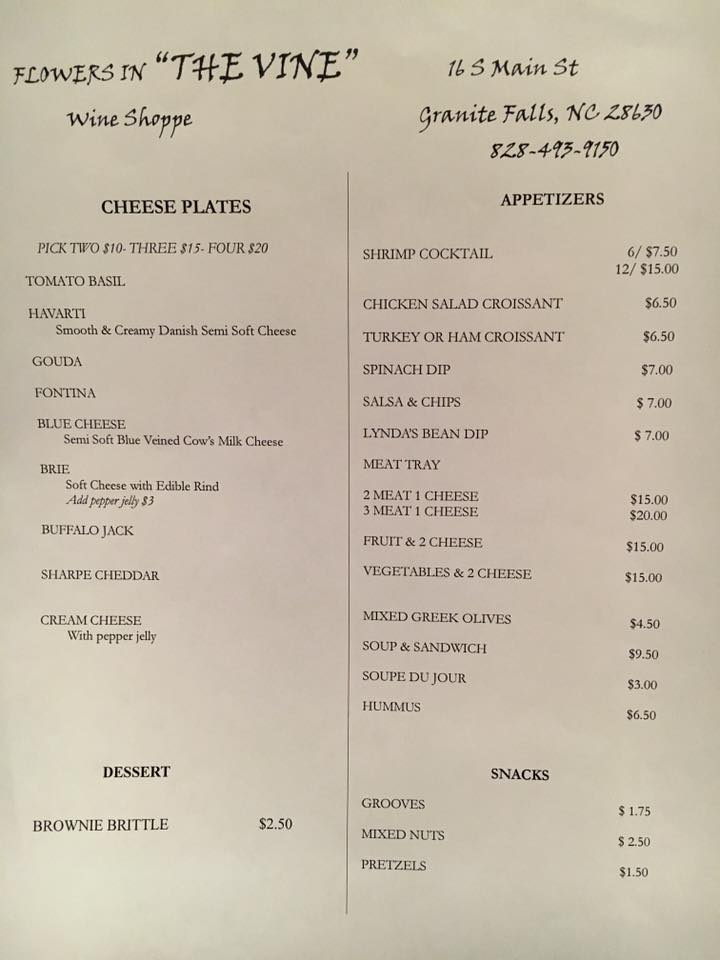 THE VINE wine shoppe Menu