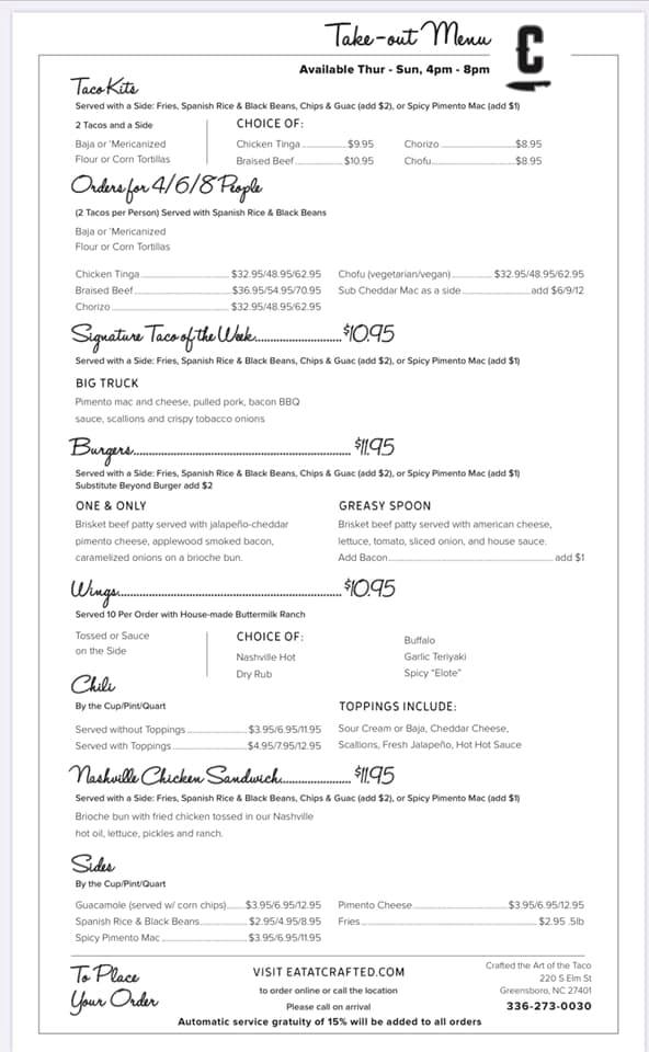Crafted The Art of the Taco 220 S Elm St, Greensboro