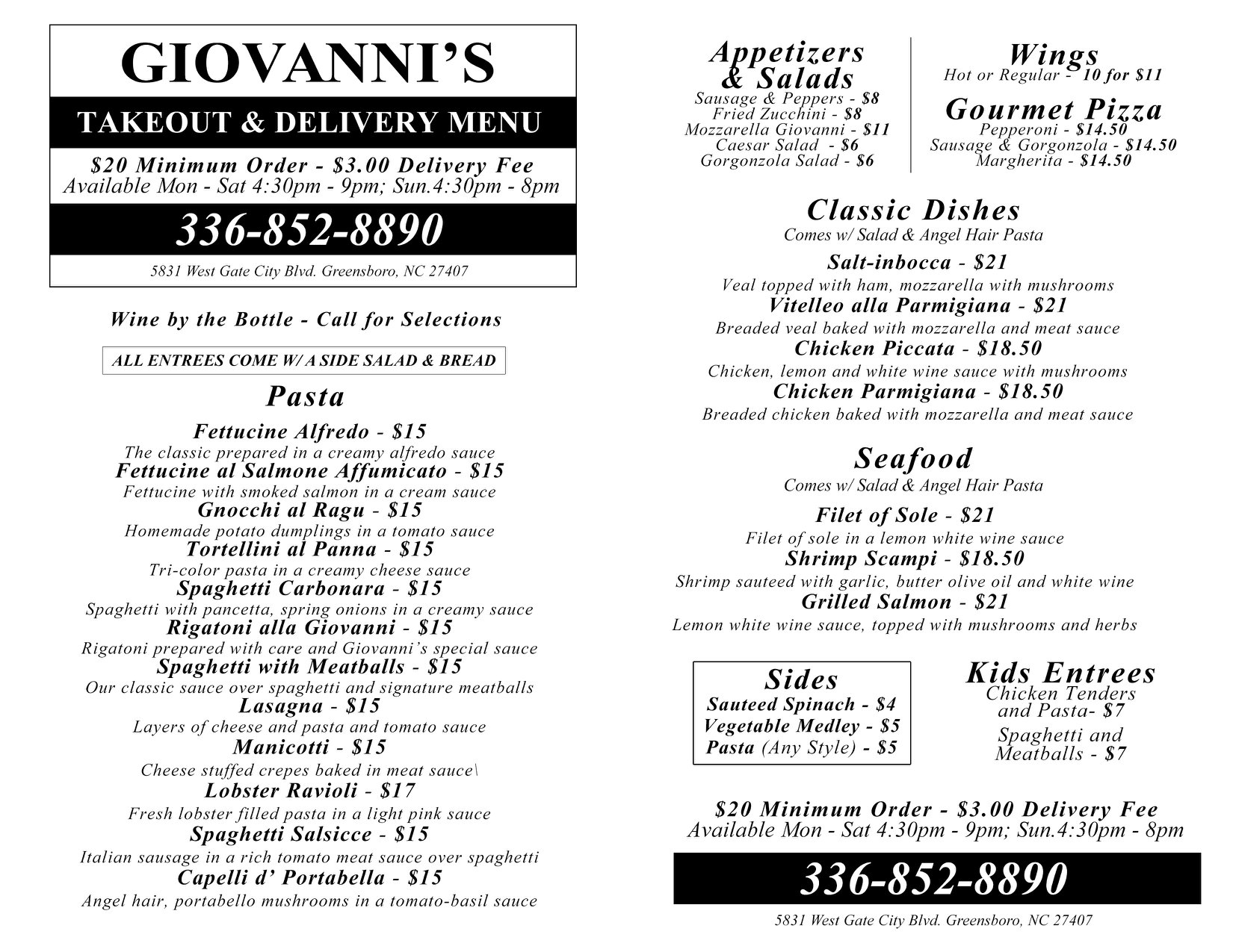 Giovanni's Italian Restaurant 5831 W Gate City Blvd, Greensboro