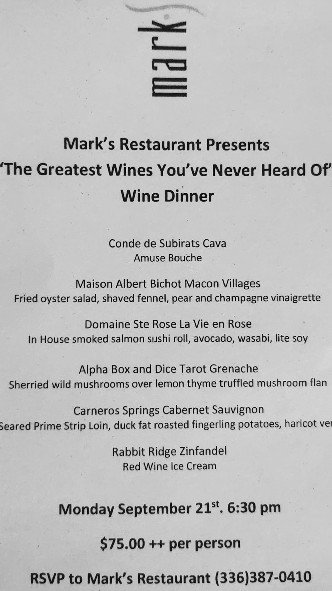 Mark's Restaurant Menu