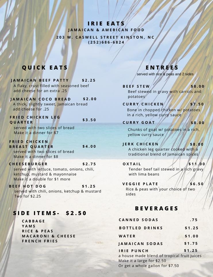 Irie Eats Menu