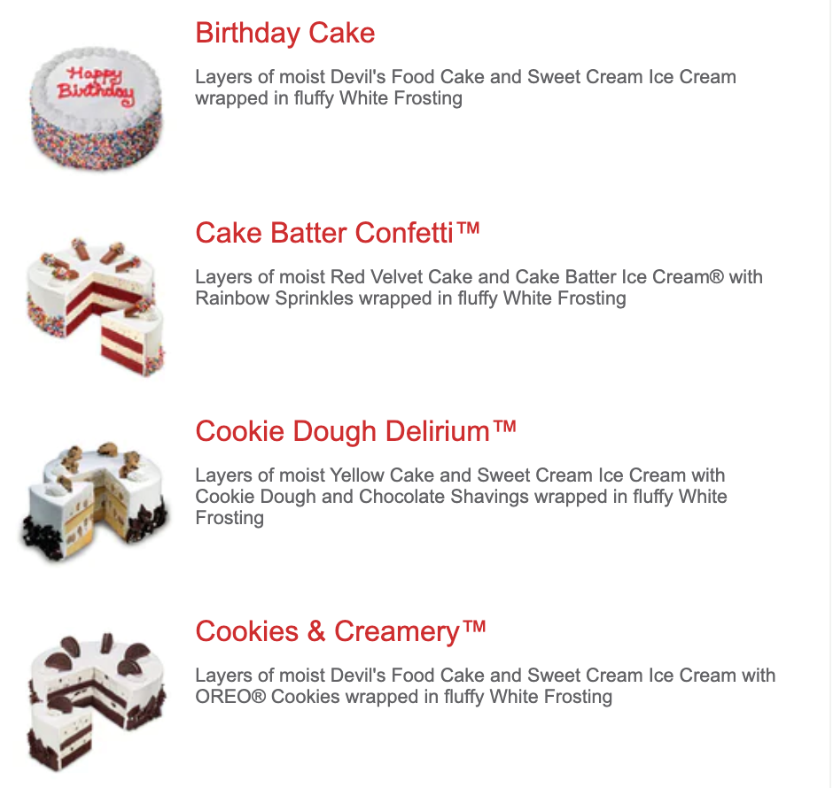 Cold Stone Creamery Menu