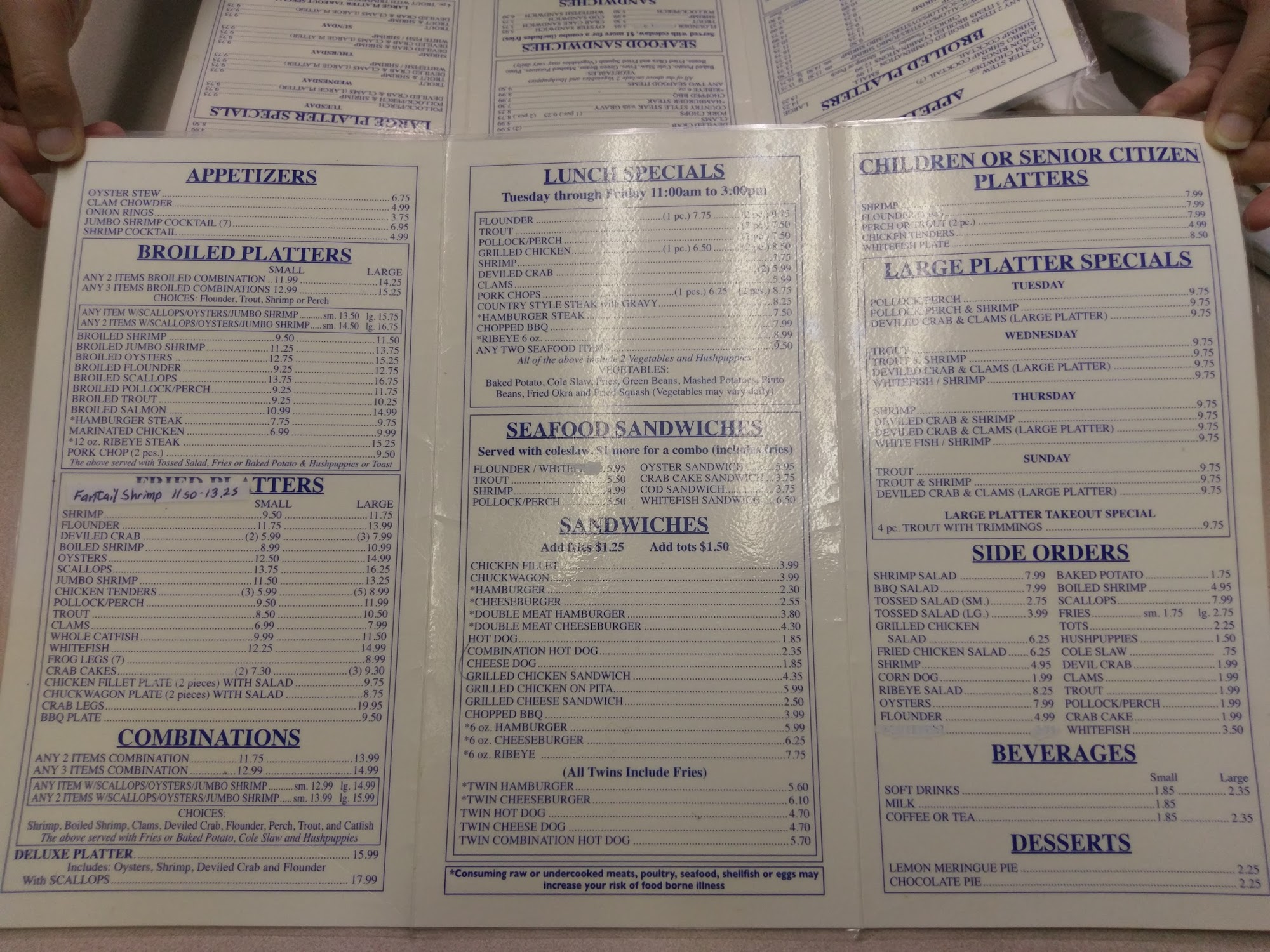 Fisherman's Cove Seafood Menu