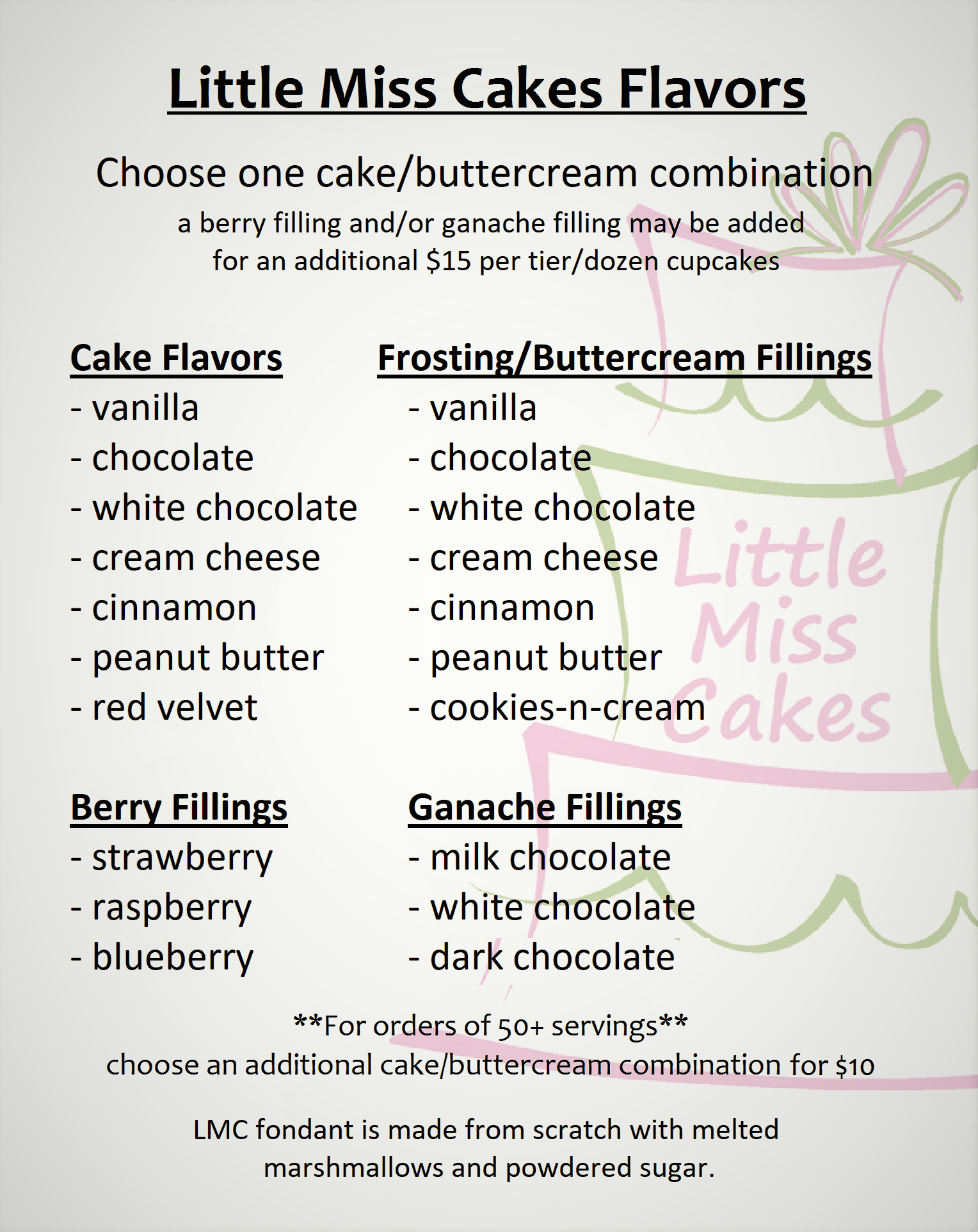 Little Miss Cakes (online ordering cakery) Menu