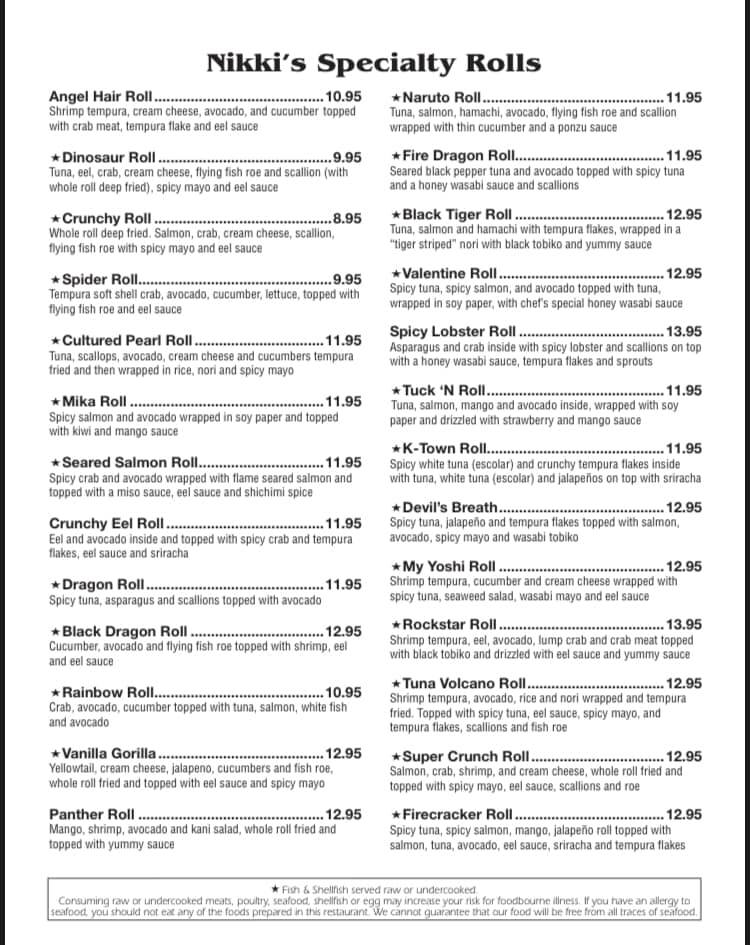 Nikki’s Fresh Gourmet & Sushi downtown 16 S Front St, Wilmington