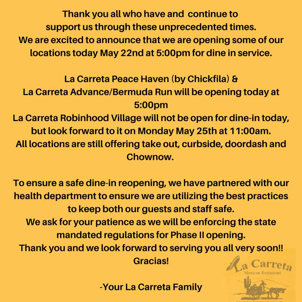 La Carreta Mexican Restaurant 1989 N Peace Haven Rd, Winston-Salem