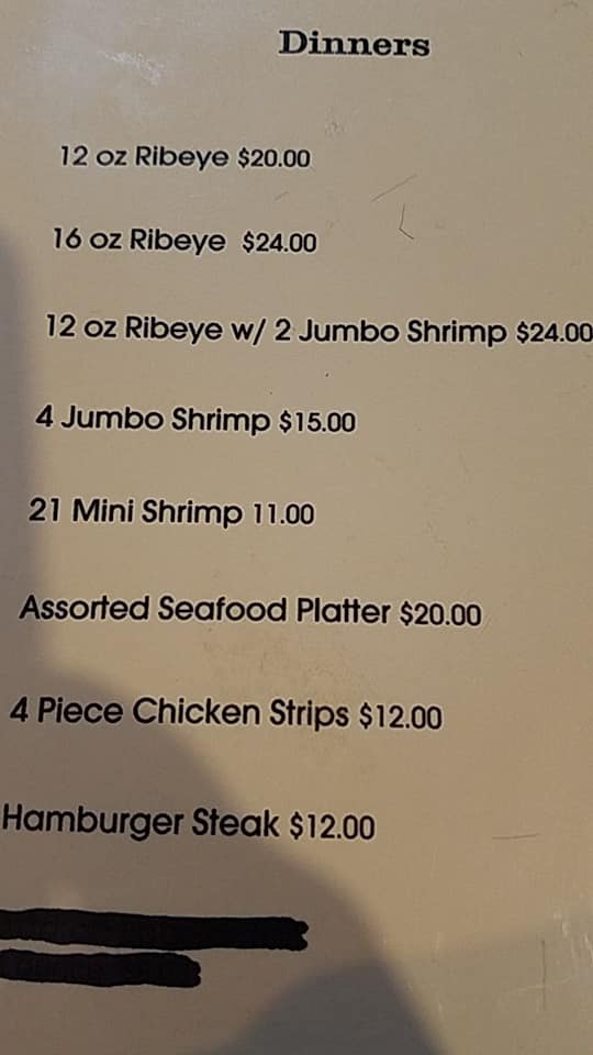 Saddle Sore Saloon Menu