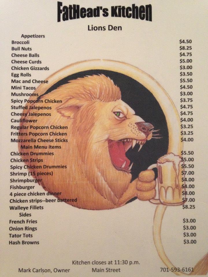 Lions Den Menu