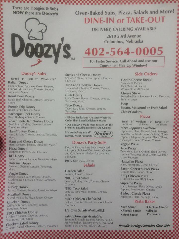 Doozy's Menu
