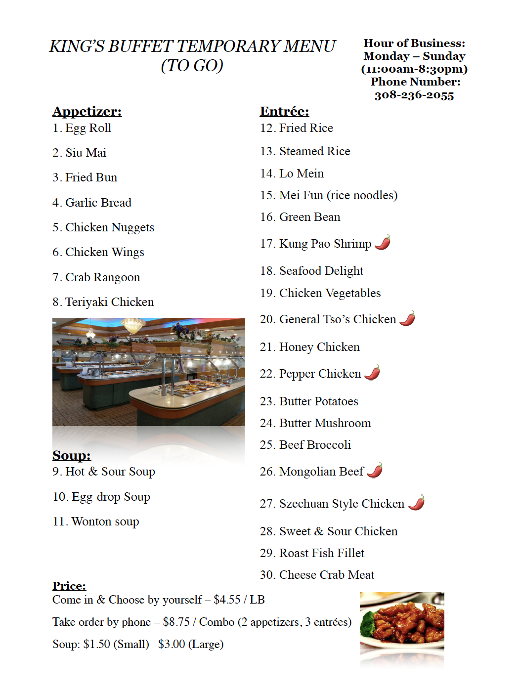 King's Buffet Menu