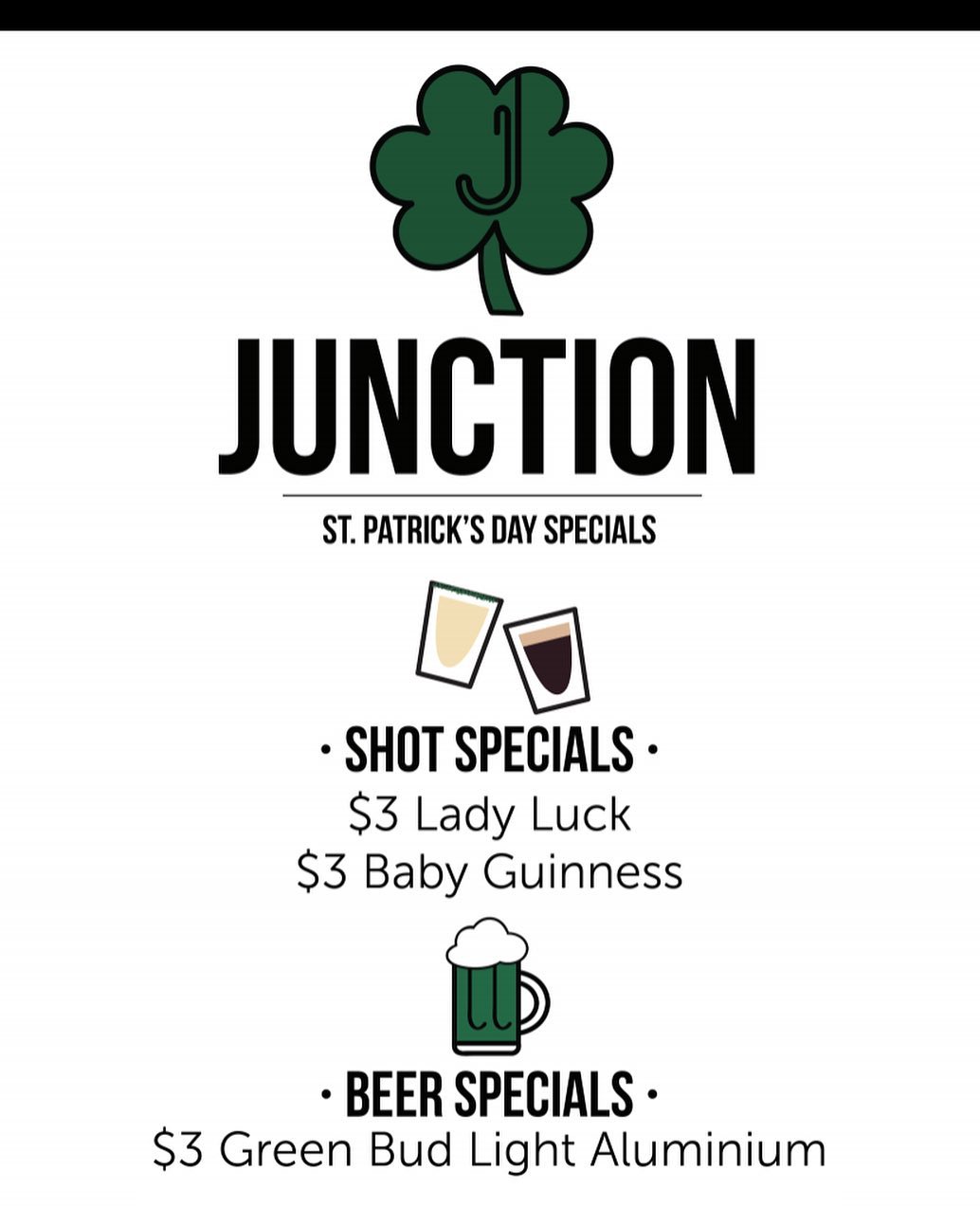 Junction Nightclub and Shot Bar Menu