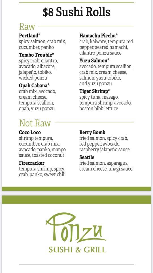 Ponzu Sushi and Grill 2110 S 67th St, Omaha