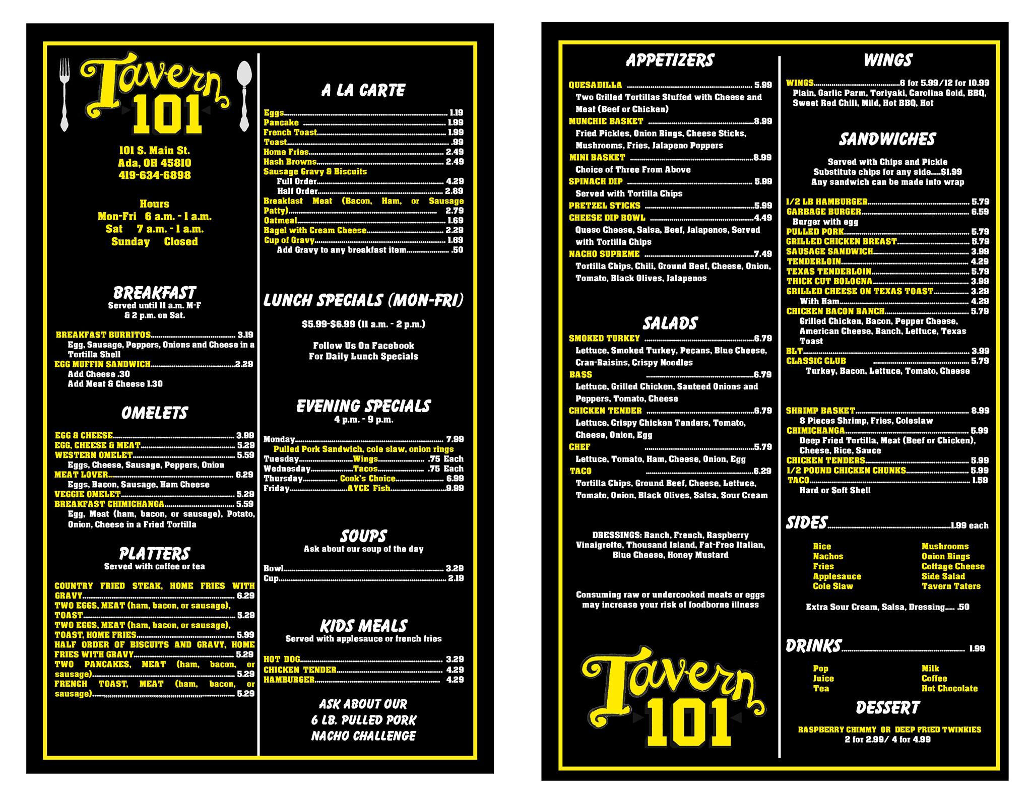 Corner Tavern Menu