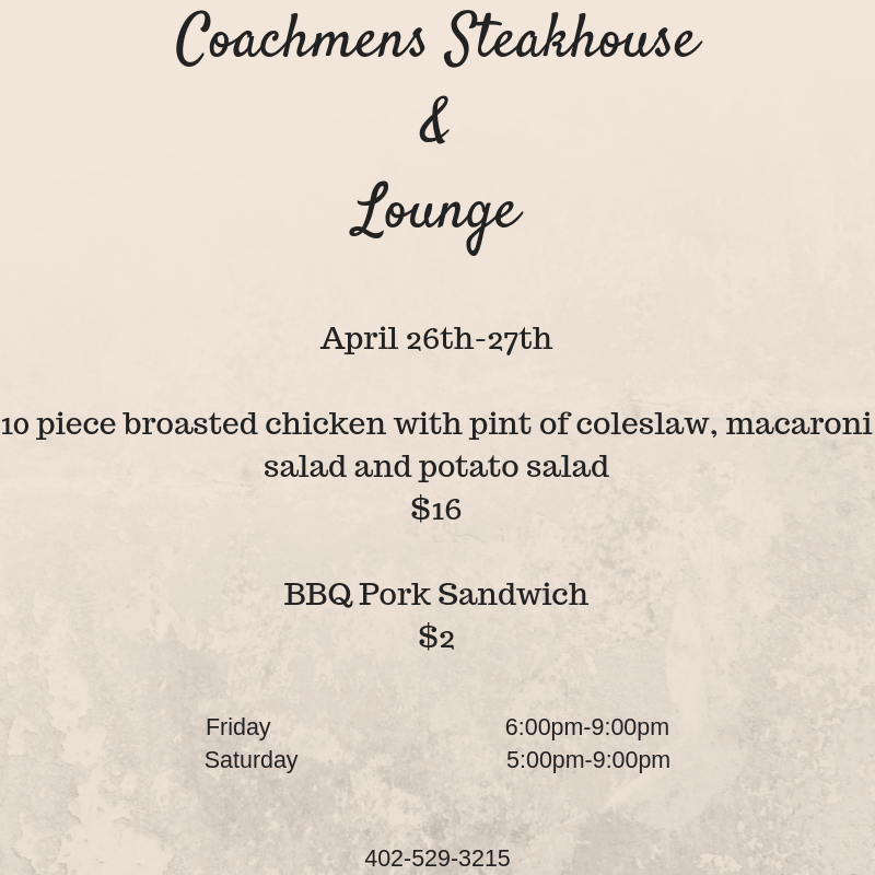 Coachman Steakhouse & Lounge Menu