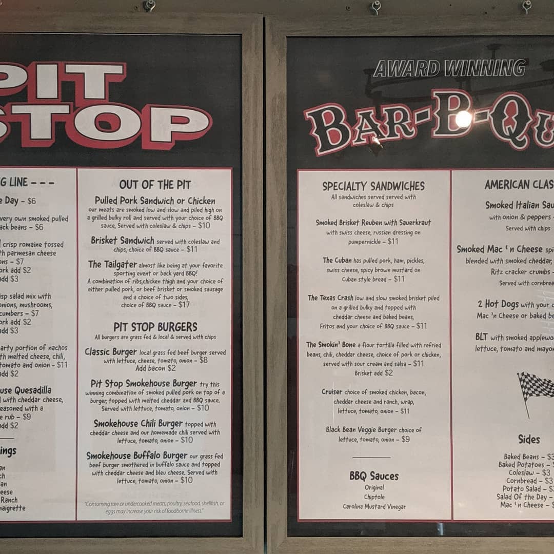 Pit Stop BBQ Food Truck Menu