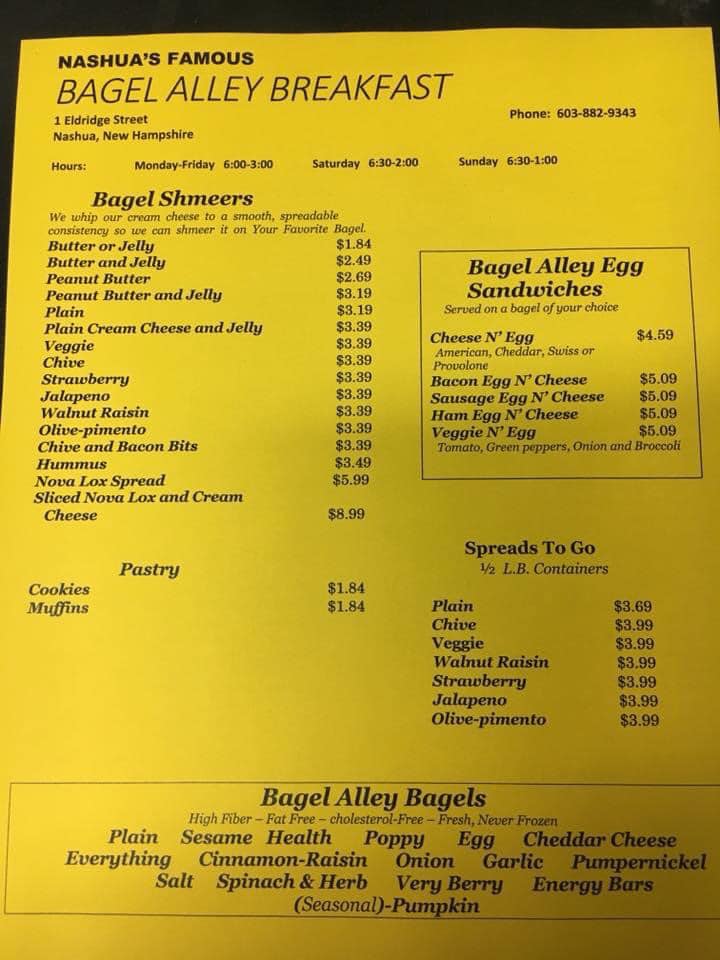 Bagel Alley 1 Eldridge St, Nashua
