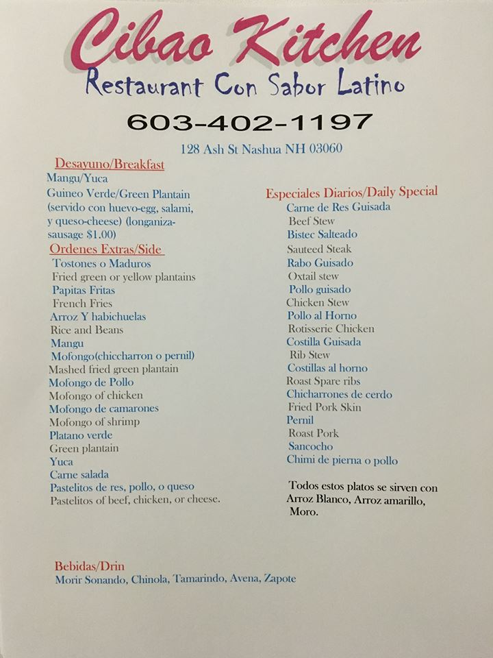 Cibao kitchen Menu
