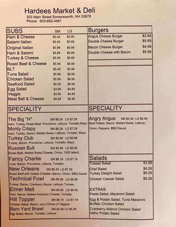 Hardee's Market & Deli Menu