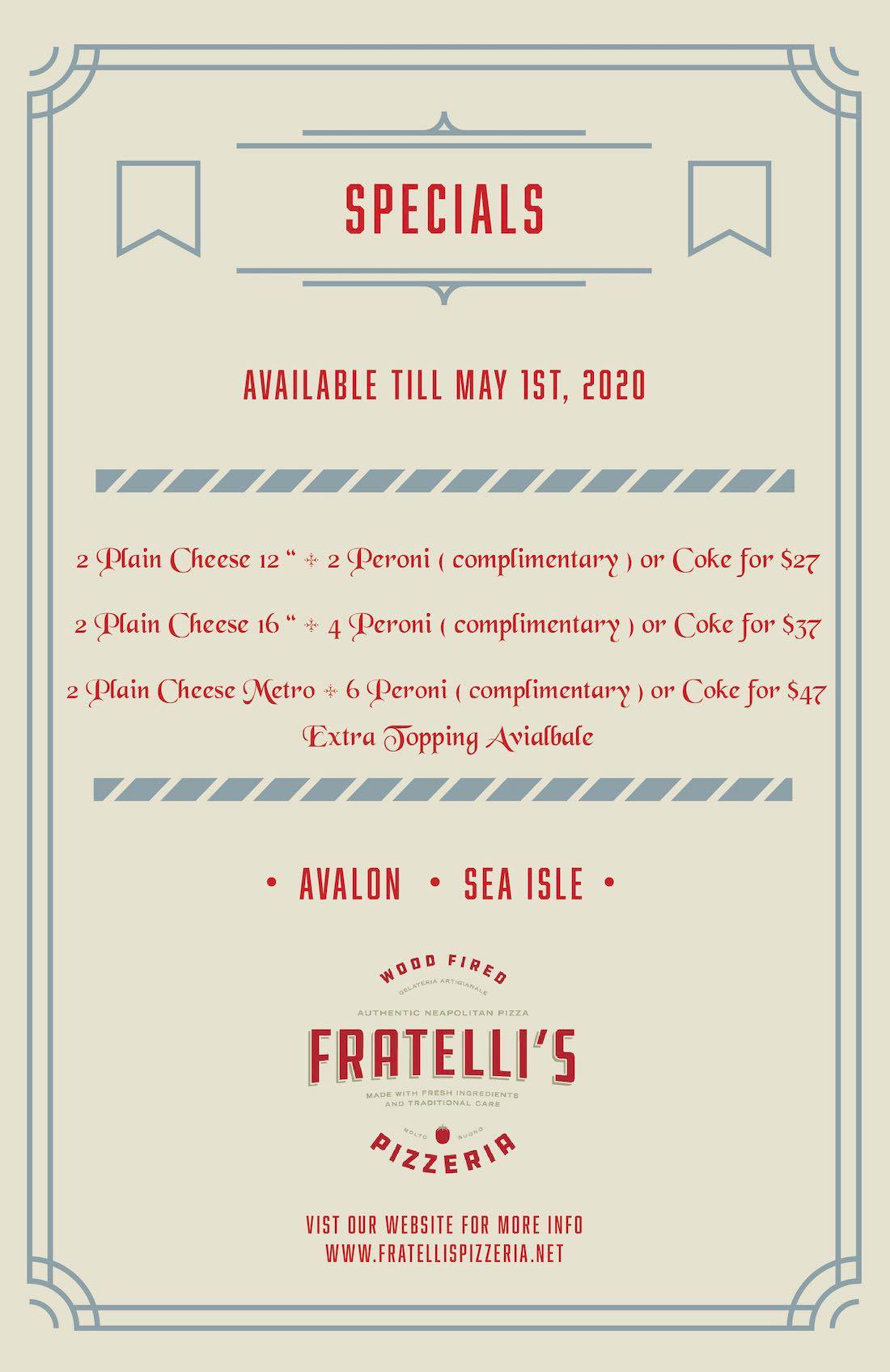 Fratelli's Wood Fired Pizzeria - Avalon Menu