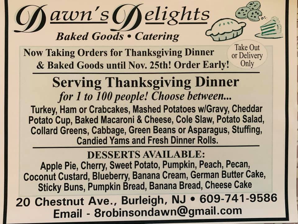 Dawn's Delights Menu