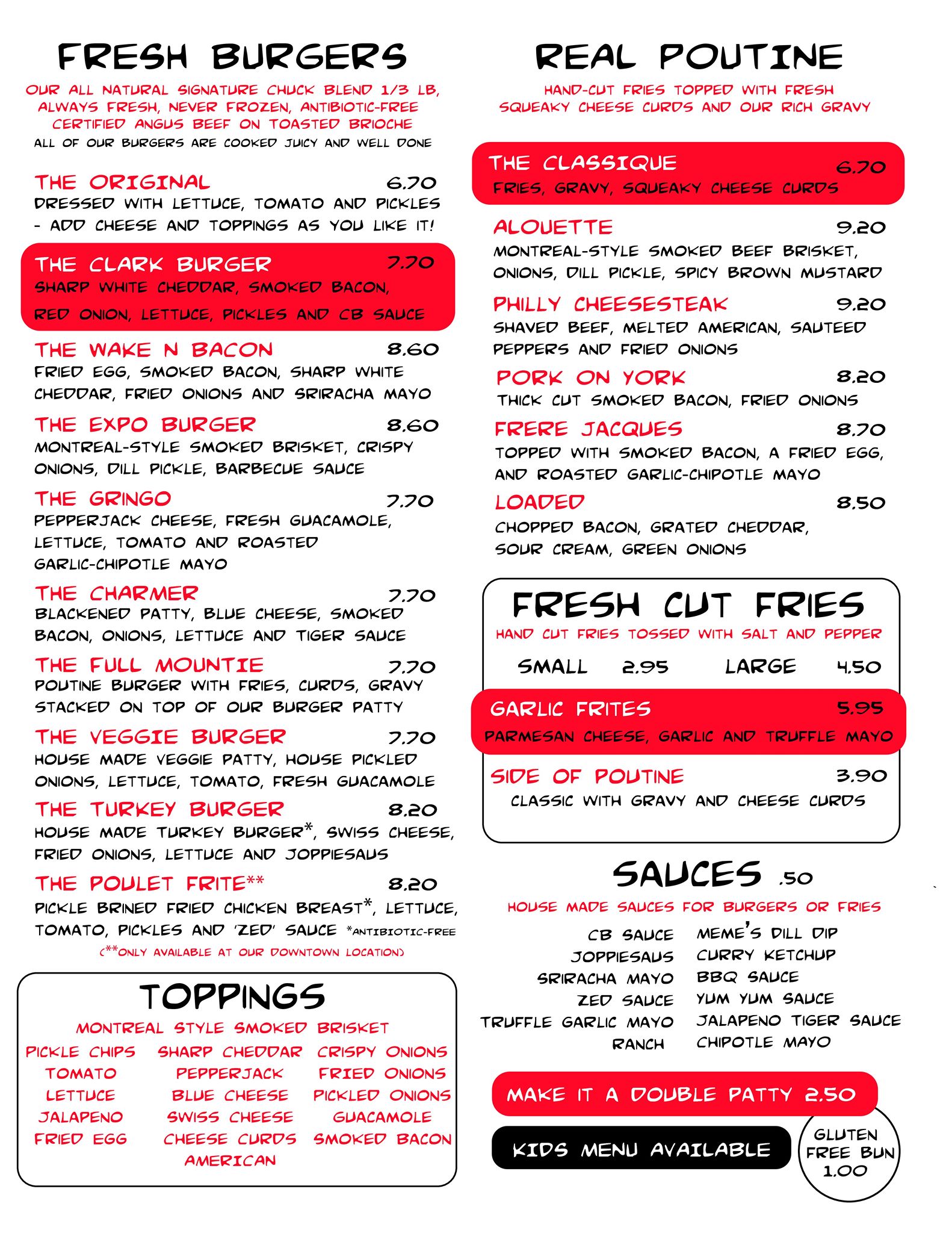 Market Burger Menu