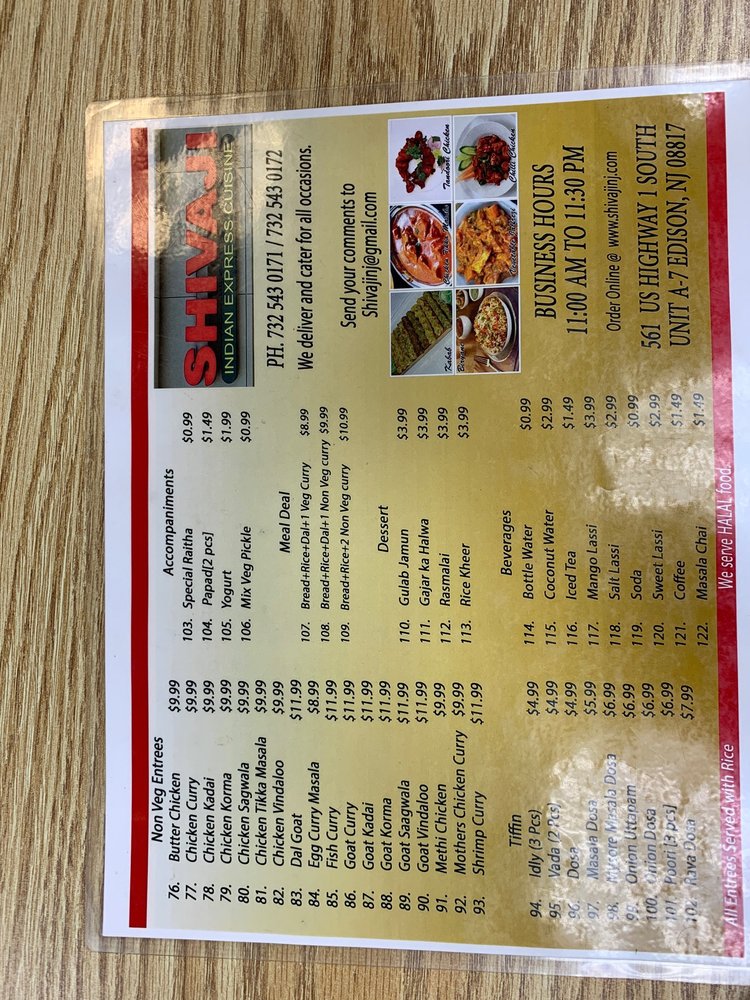 Shivaji Indian Express Cuisine 561 US-1, Edison